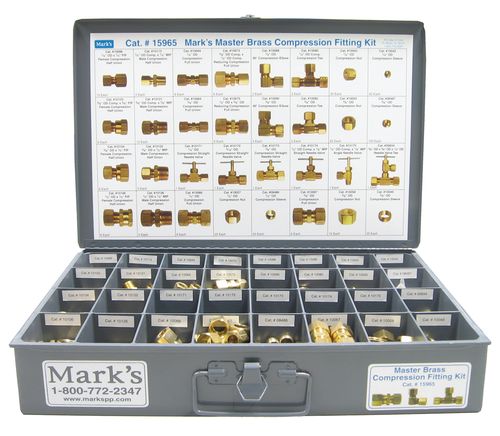 78 PIECE BRASS ASSORTMENT with Carrying/Storage Case LARGE COMPRESSION FITTINGS 