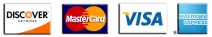 Discover, Mastercard, Visa, and American Express logos